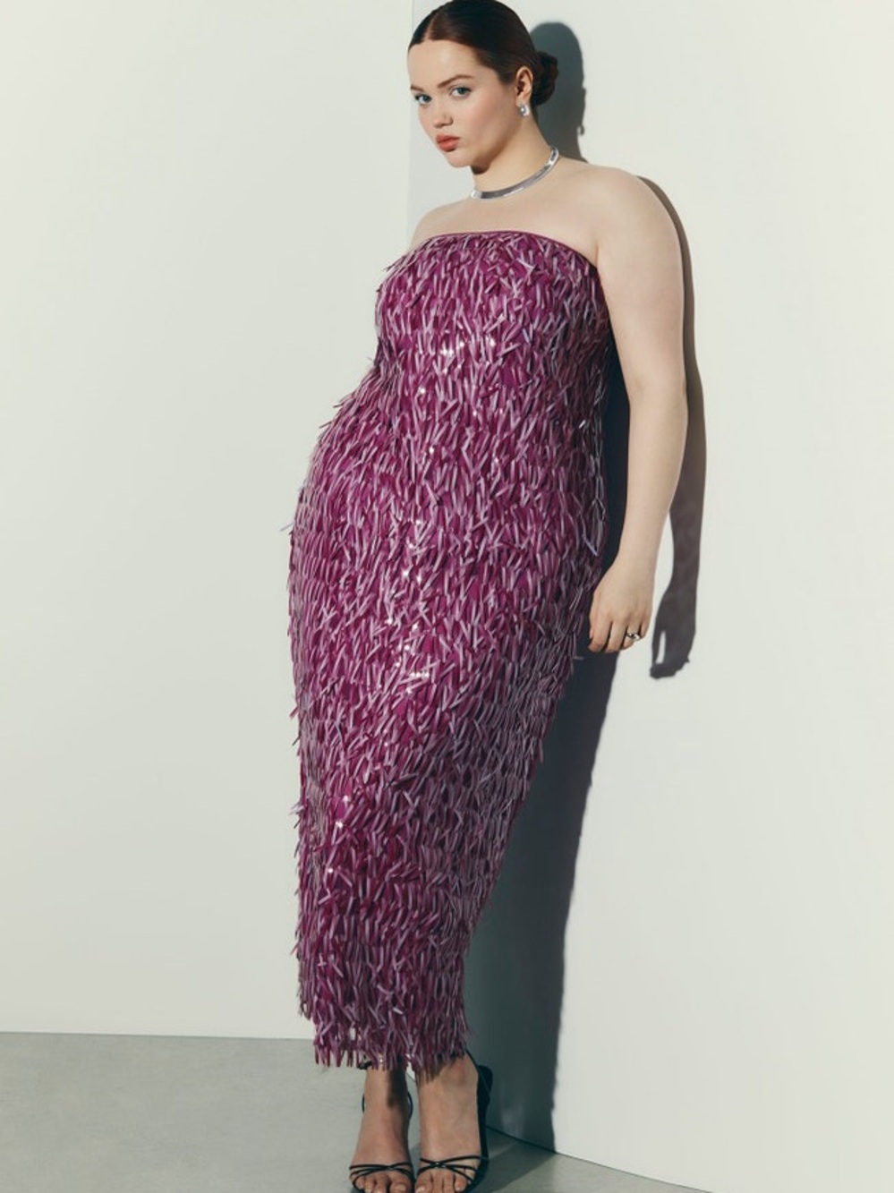 Eloquii Strapless Textured Midi Dress in Magenta